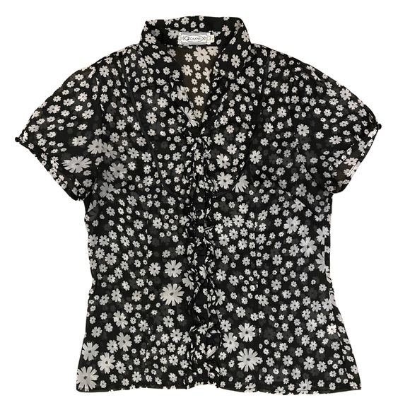 VINTAGE Collared Shirt  • Black & White Floral • US Medium - Picture 1 of 7